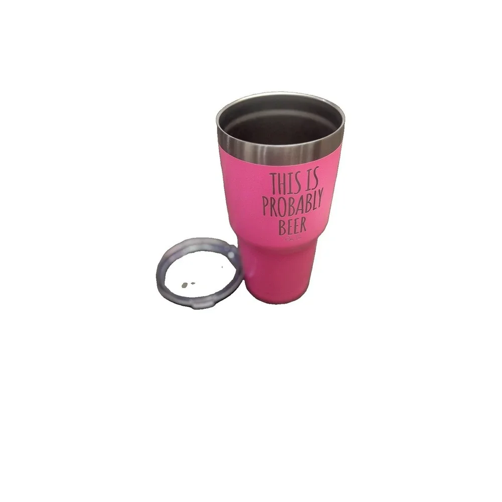 Piper Lou This Is Probably Beer 30oz Pink Stainless Steel Tumbler w/Lid